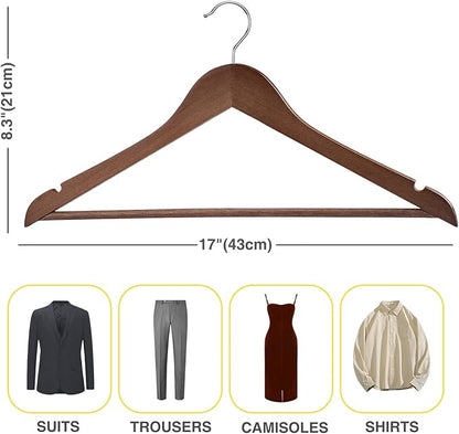 Wooden Hangers - 20 Pack - Clothes Hanger for Daily Used,Heavy Duty Wood Hangers with Precisely Cut Notches,Coat Hanger for Closet, Clothes Hangers for Shirt Suit Dress (Walnut)