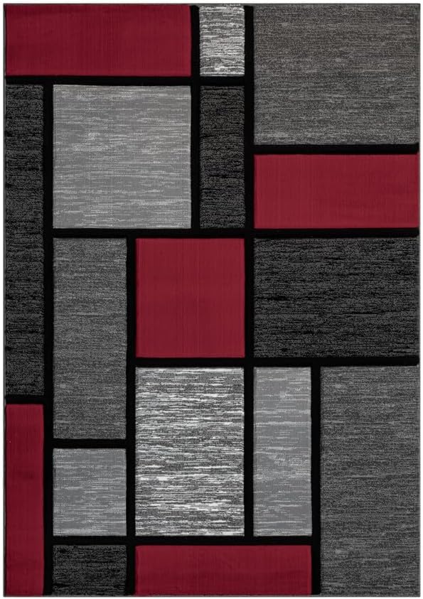 Ultra Soft Area Rug Hand Carved - Modern Abstract Design for Indoor Living Room & Bedroom - Stain Resistant, Easy to Clean - (2'7''x7, Red)