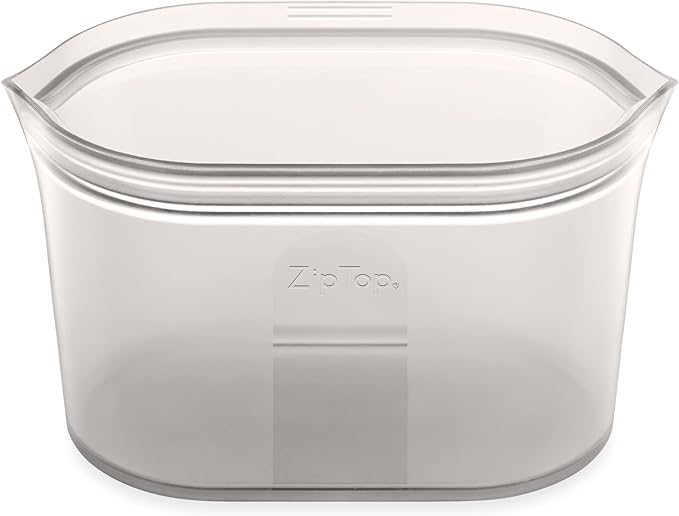 Zip Top Reusable Food Storage Bags | Large Dish [Gray] | Silicone Meal Prep Container | Microwave, Dishwasher and Freezer Safe | Made in the USA