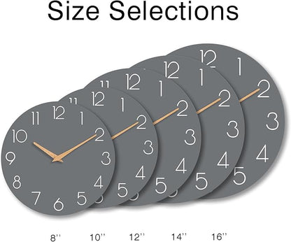 Wall Clock, 16 Inch Wooden Battery Operated Wall Clocks Silent Non-Ticking, Decorative Gray Clock for Living Room, Bedroom, Kitchen, Home, Office, School, Hotel