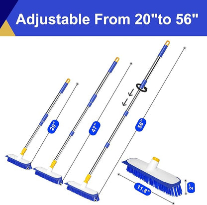 ITTAHO 12" Wide Floor Scrub and Grout Brush Set With Long Extendable Handle - Stiff Bristle Heavy Duty Cleaner for Tile, Deck, Garage, Kitchen, Bathroom