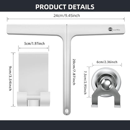 Upgraded 9 Inch Shower Squeegee with Hook - Stainless Steel Core & Silicone Blade | Multi-Purpose Glass Wiper for Shower Doors, Windows, Ceramics - Rounded White