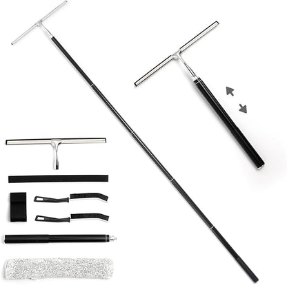 59.5" Long Handle Window Squeegee with Extension Pole, 12.4" Wide Metal Shower Squeegee for Glass Doors, Floor Squeegee for Home Window Cleaning, Tile Wall, Car