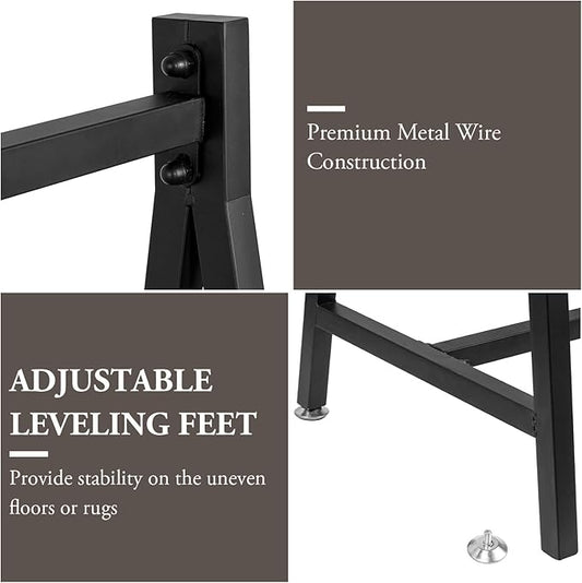 MyGift 57 Inch Modern Black Heavy Duty Metal A-Frame Wardrobe Clothing Rack, Commercial Grade Freestanding Garment Hanger for Bedroom Closet Clothes or Retail Display