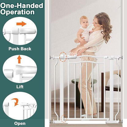 Fairy Baby 62.5"-71.6" Extra Wide Long Baby Gate for Doorways, Large Dog Gate for the House, No Drill Baby Gate for Stairs, Pressure Mounted Toddler Safety Child Gate Auto Close Pet Gate Indoor, White