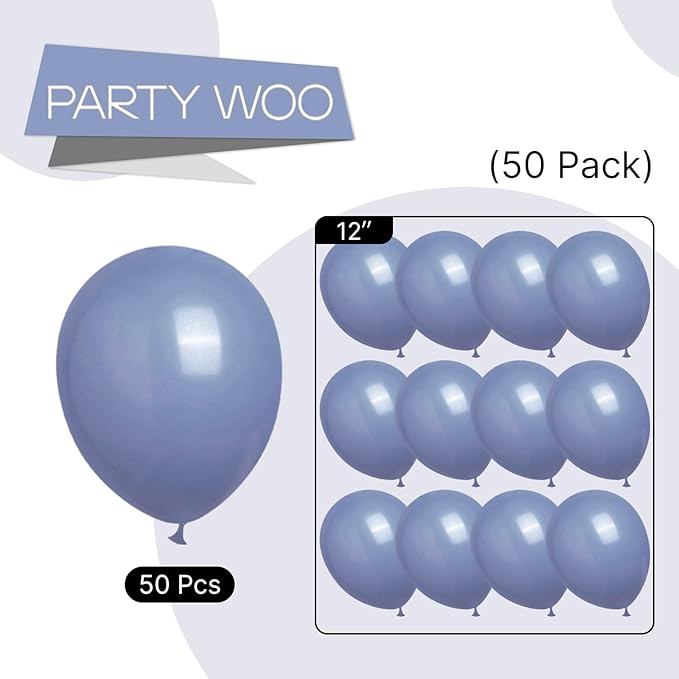 PartyWoo Dusty Blue Balloons 50 pcs 12 inch Boho Blue Balloons for Graduation Wedding Baby Shower Gender Reveal Anniversary Birthday Party Decorations Blue-F16