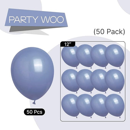 PartyWoo Dusty Blue Balloons 50 pcs 12 inch Boho Blue Balloons for Graduation Wedding Baby Shower Gender Reveal Anniversary Birthday Party Decorations Blue-F16