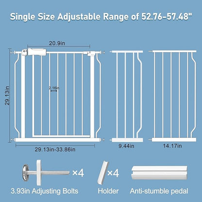 ALLAIBB Extra Wide Pressure Mount Baby Gate Auto Close White Metal Child Dog Pet Safety Gates with Walk Through for Stairs,Doorways,Kitchen and Living Room(52.76-57.48"/134-146cm)