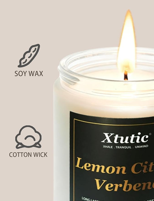 Scented Soy Candles, 7oz in White Frosted Jar - 50-Hour Burn Time, Aromatherapy Candle for Home Decor, Cozy Gifts for Any Occasion,Ideal Gifts for Women(Lemon Citrus Verbena)