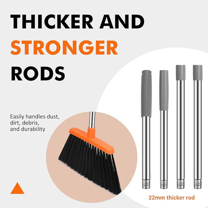 NACENA Heavy Duty Broom, 55 Inch Long Handle Outdoor Large Angle Brooms, Commercial Broom for Sweeping Indoor, for Home Garage Kitchen Office Courtyard Lobby Patio Lawn Concrete, 2 Pack (Grey&Orange)