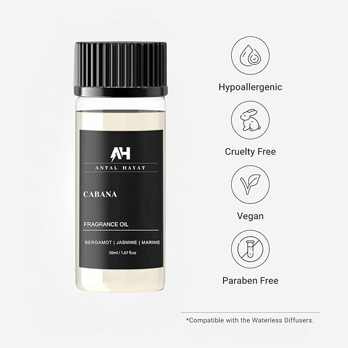 Cabana Diffuser Oil 50mL - Hotel Scented Essential Oils for Home - Lemon, Bergamot, Jasmine, Amber & Musk - Inspired by The Ritz Carlton - Antal Hayat Luxury Aromatherapy Oil