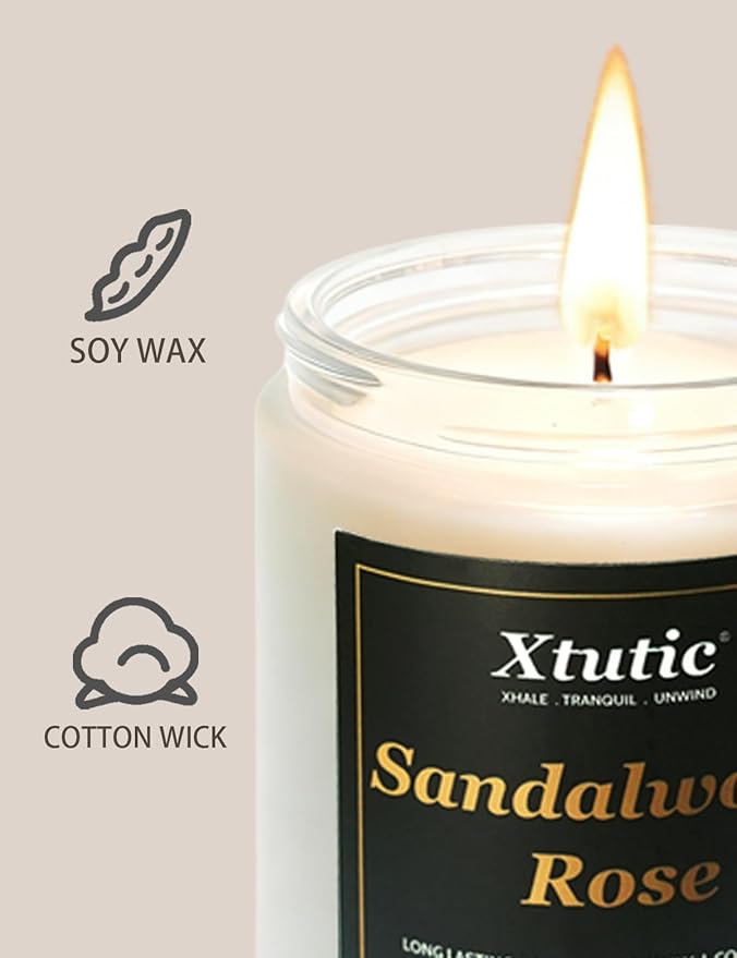 Scented Soy Candles, 7oz in White Frosted Jar - 50-Hour Burn Time, Aromatherapy Candle for Home Decor, Cozy Gifts for Any Occasion,Ideal Gifts for Women(Sandalwood Rose)