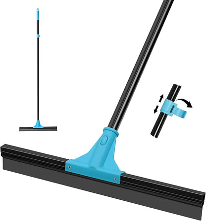 NEWE Floor Squeegee Broom with 18’’ Heavy Duty Rubber Scraper and 58.3’’ Telescopic Long Handle for Garage Concrete Bathroom Tile Shower Glass Marble Deck Window