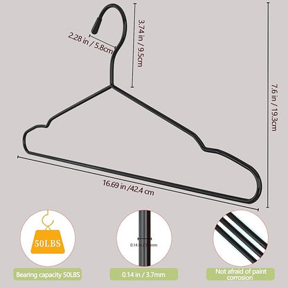 40Pack+5 Clips Luxurious Hanger Set ，16.69" Heavy Duty Matte Black Metal HangersWithstands 50lbs Weight Smooth Powder Coated Finish Compact Shirt Hangers
