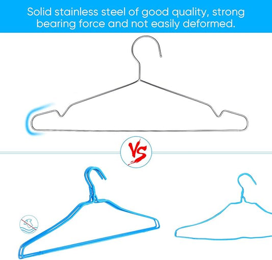 Fayleeko 10 Pack Wire Coat Hangers - Strong, Heavy Duty Stainless Steel Metal Hangers, 16.5 Inch Ultra Thin, Space Saving