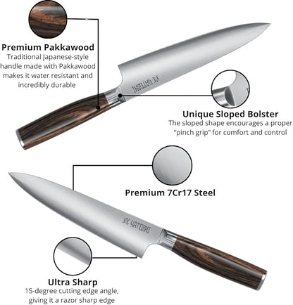 Yatoshi Kitchen Knife Set - 7 Piece, Ultra Sharp High Carbon Stainless Steel, Hidden Tang with Pakkawood Handles