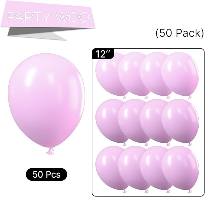PartyWoo Pink Balloons 50 pcs 12 Inch Lilac Pastel Pink Purple Latex Helium Balloons for Graduation Baby Shower Gender Reveal Wedding Engagement Butterfly Birthday Party Decorations Pink-Q04