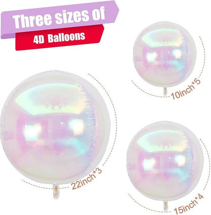 12Pcs Iridescent Round Foil Balloons, 22" 15" 10" 4D Clear Ball Balloon, Holographic Balloons for Birthday Wedding Folding Rainbow Under The Sea Mermaid Party decoration
