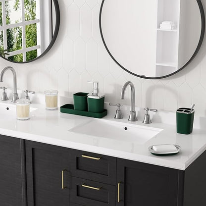 Dark Green Bathroom Accessories Set, Green Bathroom Set with Trash Can, Toothbrush Holder, Toothbrush Cup, Soap Dispenser, Soap Dish, Toilet Brush Holder, 2 Qtip Holder Dispensers and Tray