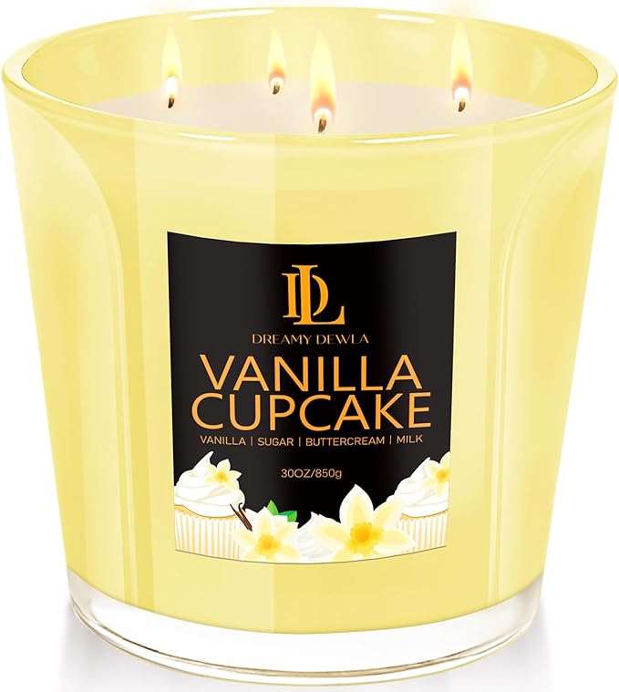 Large Candle Vanilla Cupcake Scented, 4 Wick Natural Soy Candles for Home Scented, 30oz Big Candle Long Lasting, Home Aromatherapy Candles Housewarming Valentine's Day Gift for Women Men