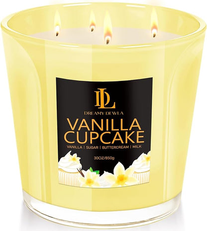 Large Candle Vanilla Cupcake Scented, 4 Wick Natural Soy Candles for Home Scented, 30oz Big Candle Long Lasting, Home Aromatherapy Candles Housewarming Valentine's Day Gift for Women Men