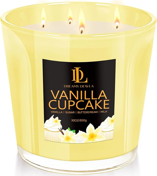 Large Candle Vanilla Cupcake Scented, 4 Wick Natural Soy Candles for Home Scented, 30oz Big Candle Long Lasting, Home Aromatherapy Candles Housewarming Valentine's Day Gift for Women Men