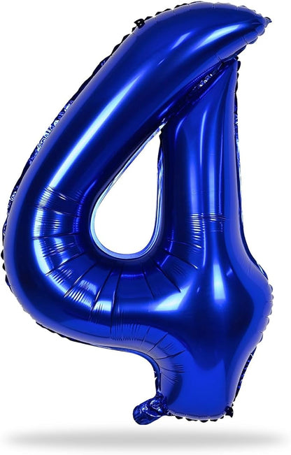 Navy Blue Foil Balloon Number 4, 40'' Giant Self Inflating Number Balloons Set 0-9, Large Dark Blue Number 4 Helium Balloon for Boys 4th Birthday Anniversary Party Decorations Supplies