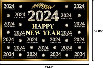 Leyiyi 7x5ft 2026 Happy New Year Backdrop Sparkling Diamond Black and Gold Photography Background Step and Repeat Diamond 2026 Photo Backdrop New Year Eve Holiday Party Photo Props