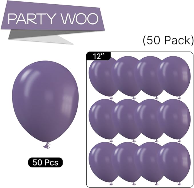 PartyWoo Dusty Purple Balloons 50 pcs 12 Inch Matte Mauve Dark Purple Latex Helium Balloons for Wedding Baby Shower Gender Reveal Graduation Butterfly Birthday Party Decorations Purple-F50