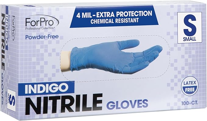 ForPro Disposable Nitrile Gloves, Chemical Resistant, Powder-Free, Latex-Free, Non-Sterile, Food Safe, 4 Mil, 100-Count