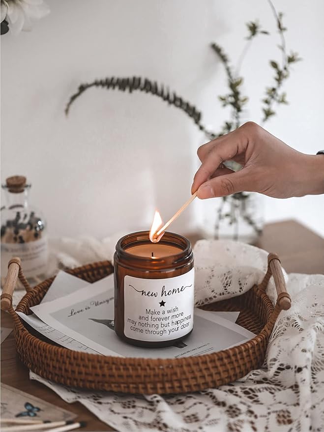 House Warming Gifts New Home, New Home Candle,Gifts for Women,House Warming Gift for Women and Men,Gift for Home Buyers, New Homeowner,Sandalwood & Rose Scented Candle,7oz