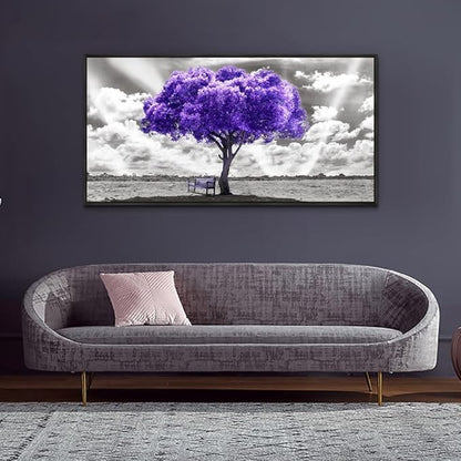 Wapluam Black Framed Wall Art For Living Room Large Wall Decor For Bedroom Wall Decoration Office Purple Trees Canvas Prints Pictures Artwork Abstract Black and White Wall Painting Ready to Hang