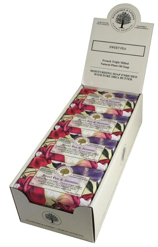 Wavertree & London Sweet Pea & Jasmine Scented Natural Soap (8 Bars), 7oz Moisturizing French Triple Milled Soap Bars enriched with shea butter - Pure Plant Oil Bath & Body Bars for All Skin Types
