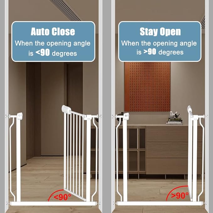 Extra Wide Baby Gate 34-38.5 Inch Wide with Pressure Mounted Extention Kit Walk Through Pet Gate Safety Child Gate for Stairs Doorways Kitchen Living Room