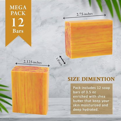 Peach Scented Natural Soap Bars (12 Bars), 3.5oz Moisturizing French Triple Milled Soap Bars Enriched with Shea Butter - Pure Plant Oil Bath & Body Bars