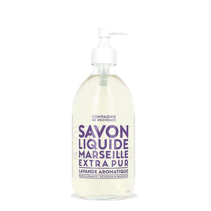 Compagnie de Provence Savon de Marseille Extra Pure Liquid Soap - Aromatic Lavender - 16.7 Fl Oz Glass Pump Bottle and 33.8 fl oz Plastic Bottle Refill
