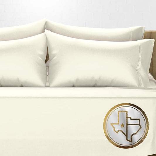 TEXAS LINEN CO. Luxury Egyptian Cotton King Size Sheet Set - 1000 Thread Count 6 Piece King Sheets with 4 Pillowcases, Soft, Cooling Sateen Weave Hotel Bed Sheets - Fits Upto 18” Deep Pocket, Ivory