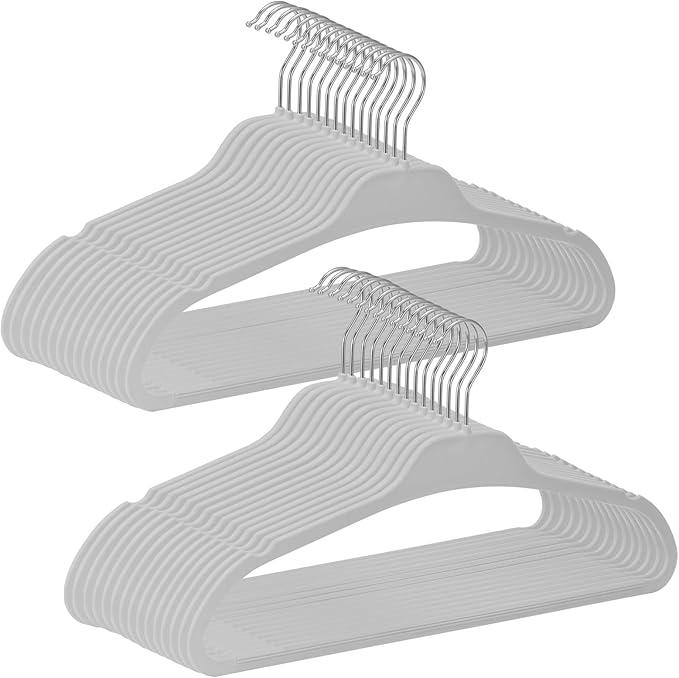 Non-Slip Rubber Coated Hangers, 30 Pack Plastic Clothes Hangers with 360° Swivel Hook 17.7 Inches Slim Space Saving Hangers for Adult Clothes Shirts Dresses Pants, Gray