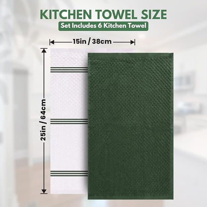 Infinitee Xclusives 100% Cotton Kitchen Towels - 15x25 Inch Ultra Soft Tea Towel, Super Absorbent Terry Dish Towels for Kitchen Linens |Green|