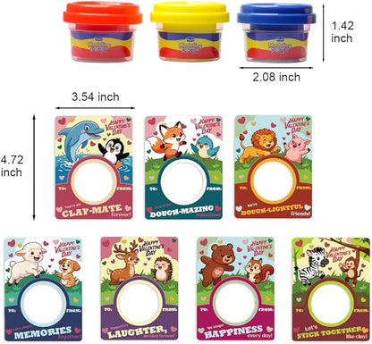 28 Pack Valentine’s Day Cards for Kids with Modeling Dough – Fun Animal-Themed Classroom Gifts for Toddlers & Preschoolers – Perfect for School Exchanges & Parties