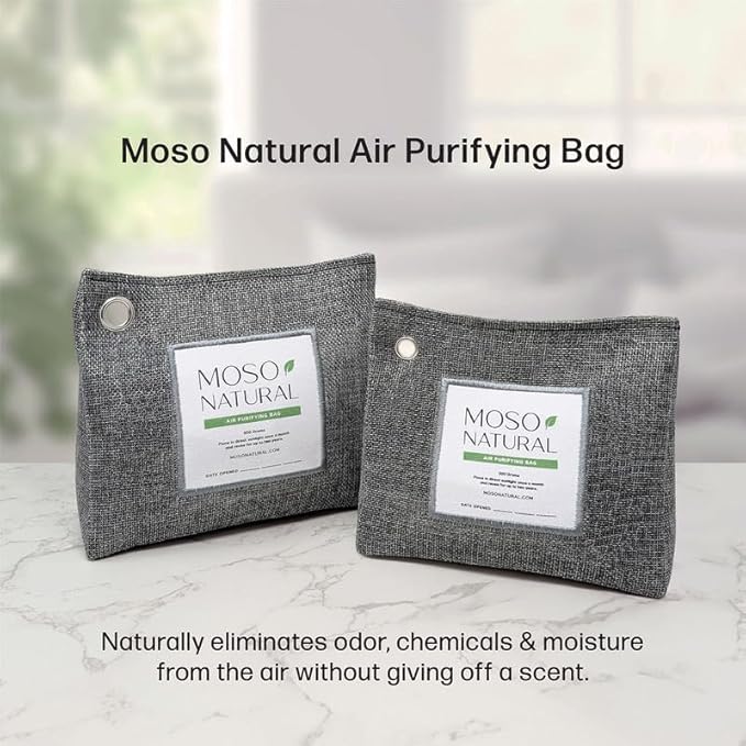 Moso Natural Air Purifying Bag 300g (10.58oz) Premium Bamboo Charcoal Odor Absorber for Home & Pet, Closet Odor Eliminator & Small Room Deodorizer, Charcoal Bags Last 2 Years, Unscented (5 Pack)