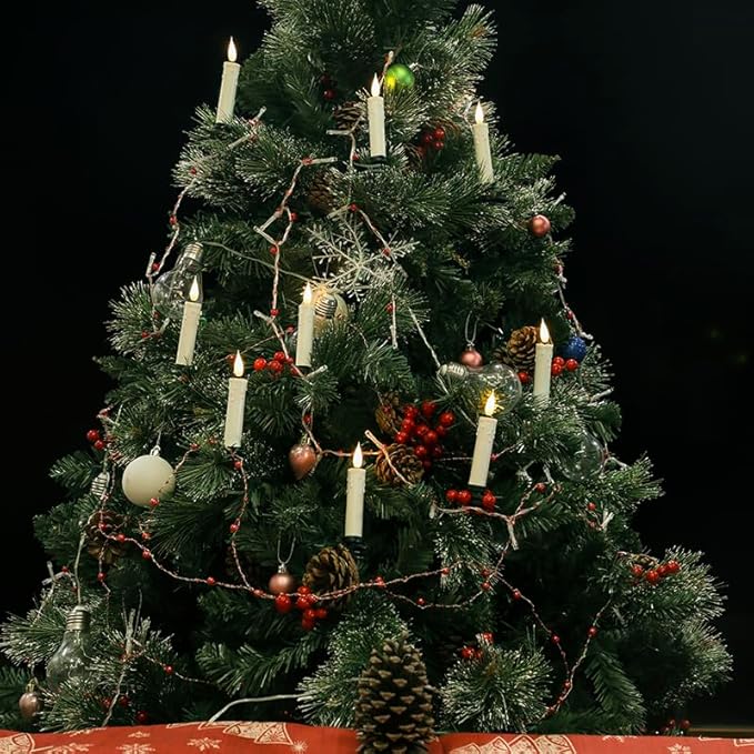 Romingo Flameless Candles Christmas Decor, 10PCS Led Flickering Lights Battery Operated with Remote Timer/Clips, Window Candles for Home Indoor Outdoor Wedding Halloween Christmas Trees Decor