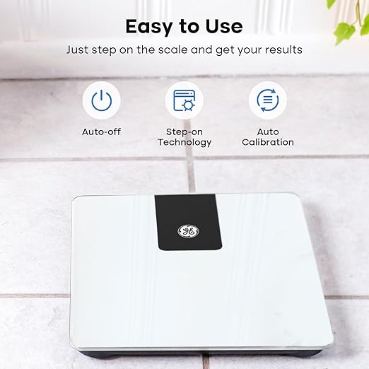GE Scale Body Weight Bathroom, 500lbs Weight Scales for People BMI Accurate Bluetooth Weighing Device Digital Electronic Weigh Machine White