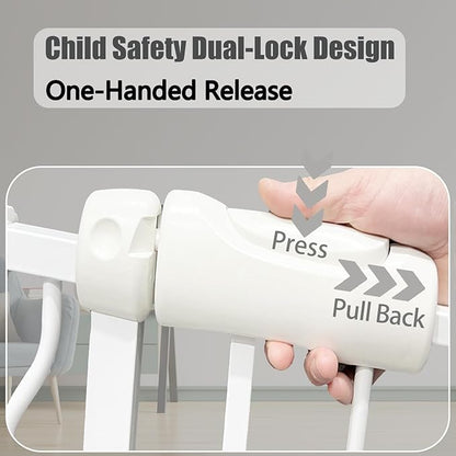 Heavy Duty Baby & Dog Safety Gate, Extra Wide 85.8-90.5 Inch,White Metal, Tension Mounted No Drilling Pet Gate for Large Openings