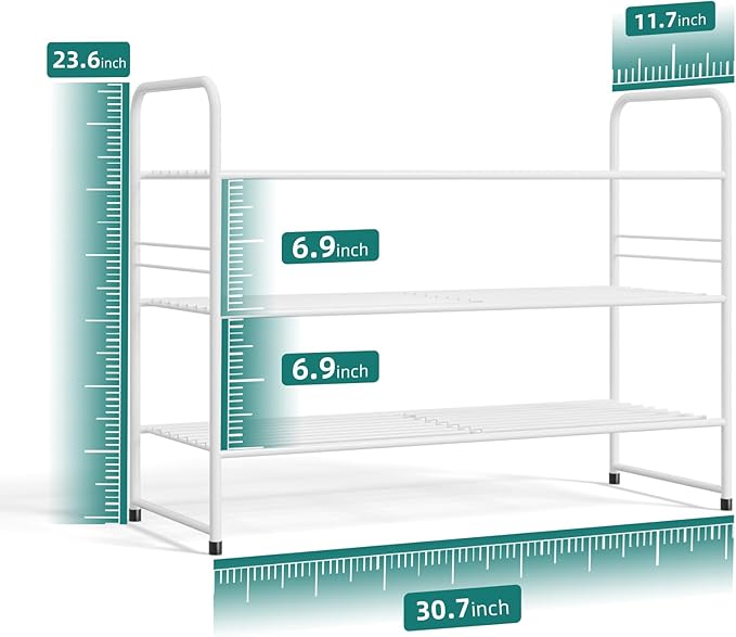SUFAUY 3-Tier Shoe Rack, Closet Metal 33" Wide Shoe Rack Organizer Heavy Duty, Stackable, White