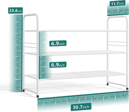 SUFAUY 3-Tier Shoe Rack, Closet Metal 33" Wide Shoe Rack Organizer Heavy Duty, Stackable, White
