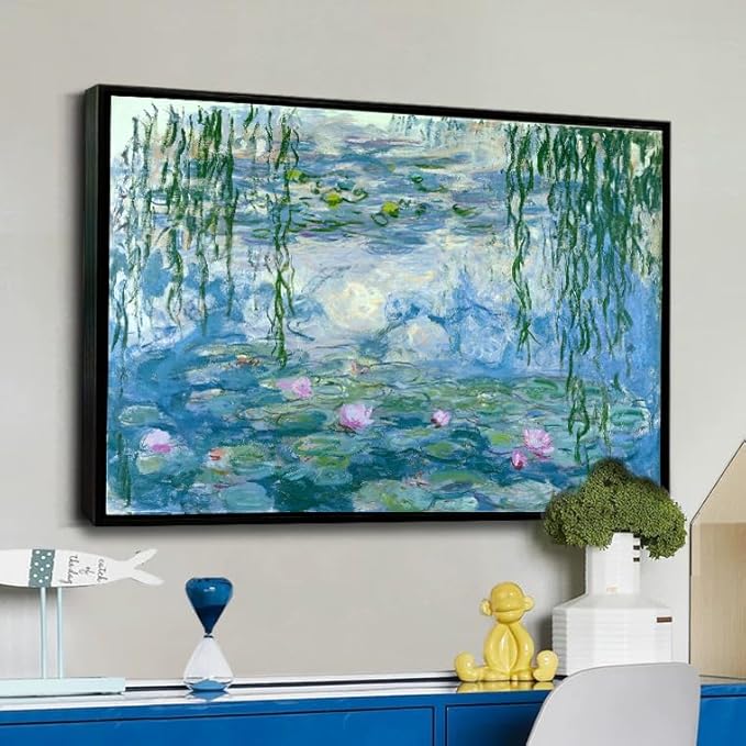 Large Water Lilies by Claude Monet Canvas Wall Art Famous Painting - Classic Canvas Art Wall Decor Picture Print with Black Framed for Home Office Wall Decor-24" x36"