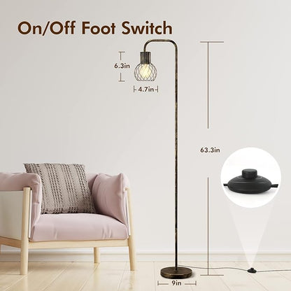 Industrial Floor Lamp, Antique Bronze Standing Lamp Modern with 6W LED Bulb, Foot Switch, Metal Tall Lamps for Living Room, Bedroom, Office, Vintage Stand Up Lamp, Minimalist Farmhouse Floor Lamp