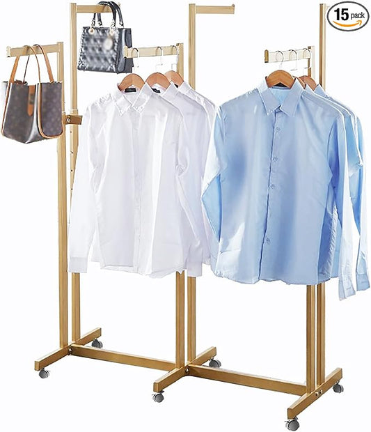 Floor Standing Metal Garment Rack - Heavy Retail Display Racks With Wheels, 6 Arms Clothing Rack, Square Tubing Portable Shirt Racks, Merchandise Display For Hanging Clothes (Gold)
