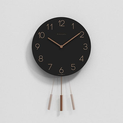 mooas Flatwood Wall Clock Pendulum Black,12" Wood Wall Clock Non-Ticking Sweep Movement Decorative Clock Battery Operated Clock for Home Living Room Kitchen Bedroom Office School